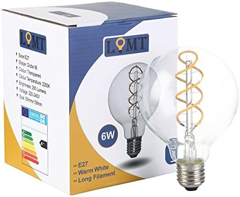 6W LED Non-Dimmerable Long Filament Vintage Light Bulb E27 Edison Style 2200K Warm White- Spiral Globe
