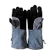 Produktbild PET SPPTIES Leder Grill Handschuhe, Hitzebeständiger Handschuh für BBQ, Kamin, Backofen, Gasgrill und Holzkohlengrill ST015 (Schwarz & Grau)