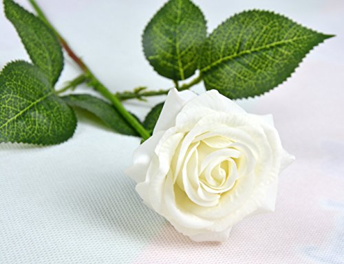 Rosen 10 Stück Real Touch Schöne Echtes Moisturizing Curling Knospe Latex künstliche Rose Kunstblumen Blume Dekoration Blumenstrauß Blumenarrangement (Weiß) - 3