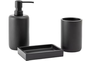 Hanseküche 3-teiliges Badezimmer Set - Dekorative Bad-Accessoires, Kunstharz, Schwarz, inkl. Zahnputzbecher, Seifenspender und Seifenschale (Badezimmer Set, 3, teilig)