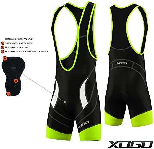 XOGO New Mens Cycling Bib Shorts Padded Pants Bicycle Trousers Skin Fit Bike Leggings - PROMOTIONAL OFFER £13.99 (Black/Fluorescent, Large)