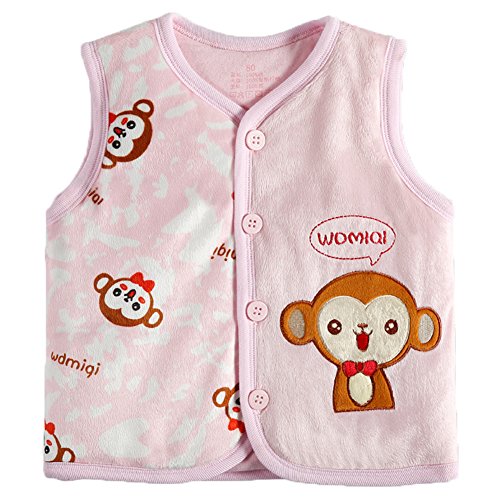 Monvecle Baby Organic Cotton Warm Vests Unisex Infant to Toddler Light Padded Waistcoat Pink Monkeys 6-9m