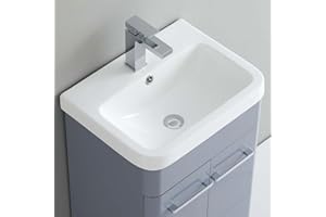 Robanmoa 500mm Bathroom Sink Inset Ceramic Bowl With Single Tap Hole and Overflow - Mid-Edge Countertop Vessel for Cloakroom and Bathrooms