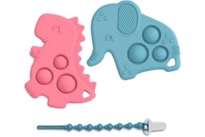 GENÉRICO GLOUD® Mordedor Bebé – Pack 2 Mordedores + Cordón Antipérdida, 3-12 Meses, Silicona Alimentaria sin BPA, Juguete de Dentición Seguro, Fácil de Limpiar y con Texturas