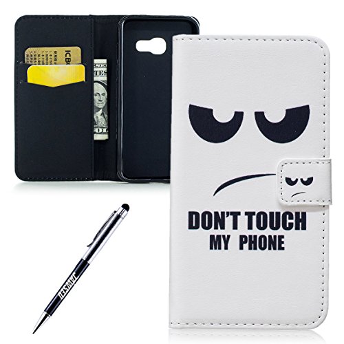 Galaxy A5 2017 Hülle,Samsung Galaxy A5 2017 Handycover,JAWSEU Niedlich Schwarz Auge Muster Pu Leder Wallet Brieftasche Cover Magnetverschluss Book Style Handyhülle Schutzhülle Ledertasche Case Cover Etui mit[Ständerfunktion] und [Kartenfächer] für Samsung Galaxy A5 2017+1xSchwarz Glitzer Bling Eingabestift-Schwarz Auge