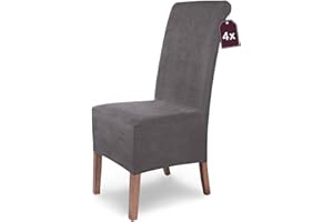 SH SCHEFFLER-HOME LIVE HOMESTYLE SCHEFFLER-Home Fundas Sillas de Comedor Elásticas Leon – Set de 4 Elegantes Fundas Sillas Ajustables – Fundas para Sillas en Antelina con Banda Elástica, Gris