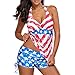 Produktbild Jaminy Zweiteilig Gebunden Strandmode Bikinioberteil Amerikanisch USA Flagge Drucken Frau Bandage Badeanzug Bademode Strandkleidung Bandeau Strandmode Bikini Set (Rot, M)