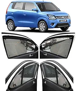 Autofact Magnetic Window Sunshades/Curtains Compatible for Maruti Wagonr / Wagon R 2019 Onwards [Set of 4pc - Front 2pc with Zipper ; Rear 2pc Without Zipper] (Black)