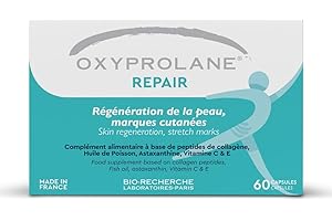 BIO-RECHERCHE Oxyprolane Repair – Complément Alimentaire Anti-Vergetures | Peau Élastique & Régénérée | Peptides de Collagène, Astaxanthine, Vitamine C & E | 60 Gélules | Beauté & Soin de la Peau