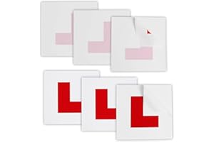 kinoco L Plates for Learner Drivers, 6-Pack Set with 3 Self-Adhesive and 3 Electrostatic Plates, Red