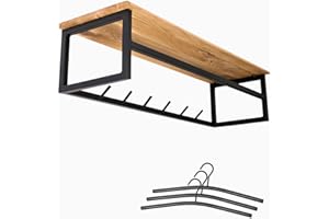 holz4home® Garderobe aus Massivholz mit Baumkante I 92x29x22cm I Naturgeölte Wandgarderobe aus Eichenholz I Metallrahmen inkl. Kleiderbügel
