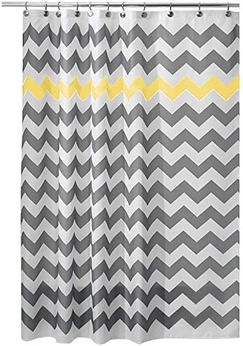Wave Line Pattern Shower Curtains with 12 Hooks Waterproof Mildewproof Fabric Classic Curtain 180 x 180 cm, Yellow