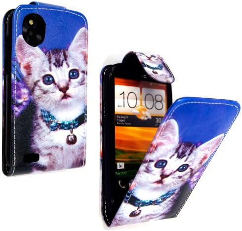 STYLEYOURMOBILE HTC DESIRE X VARIOUS PRINTED PU LEATHER MAGNETIC FLIP CASE SKIN COVER POUCH (Cute Cat Face)