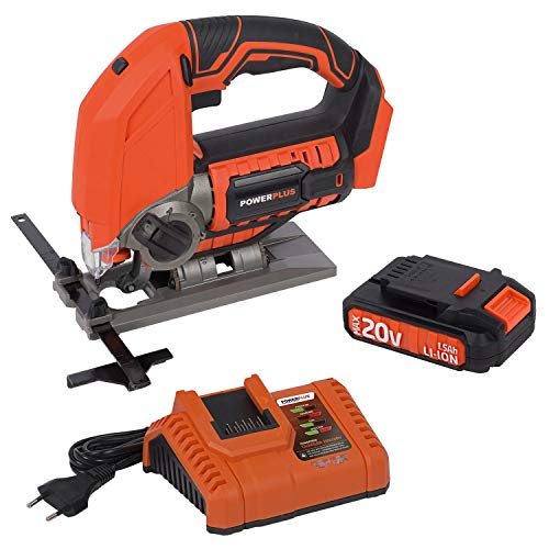 Preisvergleich Produktbild Powerplus Dual Power Stichsäge 20V + Akku + Ladegerät - Gehrungssäge Pendelhubstichsäge-Laserführung