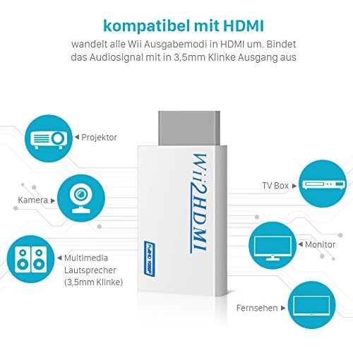 GHB Wii HDMI Adapter Wii zu HDMI Konverter Wii Signal automatisch auf 720p/ 1080p und HDMI-Anschluss / 3,5 mm Klinke Ausgang aus mit HDMI Kabel - 6