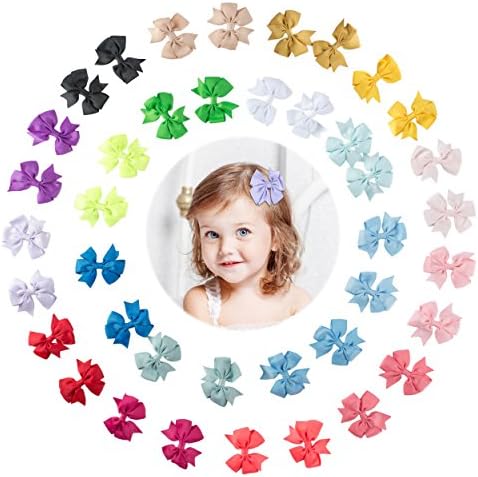 Yinson 40 Packs 4 Inch Baby Girls Ribbon Grosgrain Assorted Solid Color Boutique Hair Bows Clips Sets for Infant Toddler Kids TH09