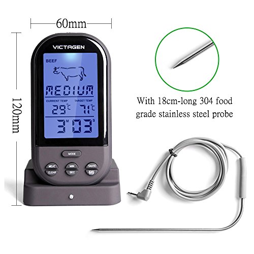 Victagen intelligentes wireless Fernbedienung Fleisch Thermometer, Outdoor tragbares elektronisches Thermometer für Essen Kochen&Grill, Backen Thermometer mit Countdown Küchenzeituhr - 3