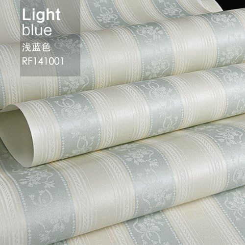 Lzhenjiang wallpaper Non-Self-Adhesive Vertical Streaks Non Woven Wallpaper 3D Embossed Cozy Bedroom Living Room Striped Wallpaper Full Tiled In Light Blue,