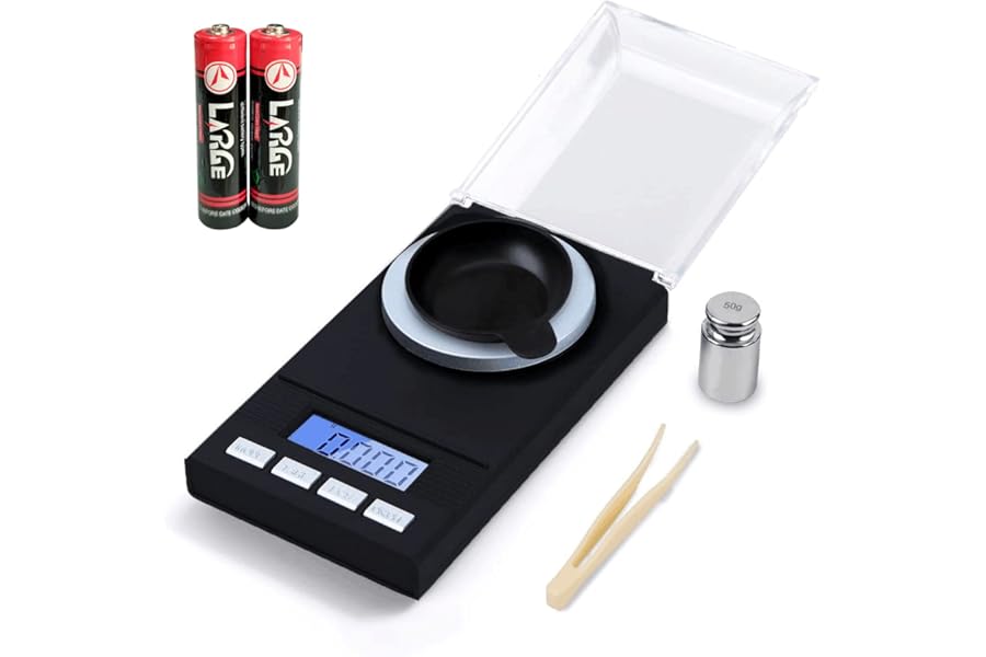 Hotloop High Precision Scales 50 x 0.001g Professional Digital Milligram Scale Pocket Scale Laboratory Letter Gold Jewelry Scale with Tweezer, Calibration Weight and Weighing Pan, Battery Included