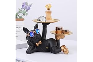 OKESYO Bulldogge Skulptur Deko, Französische Bulldogge Tablett Deko, Bulldogge Tablett Deko, Wohnzimmer Büro Moderne Hund Deko, Geschenk für Frauen Männer Mama