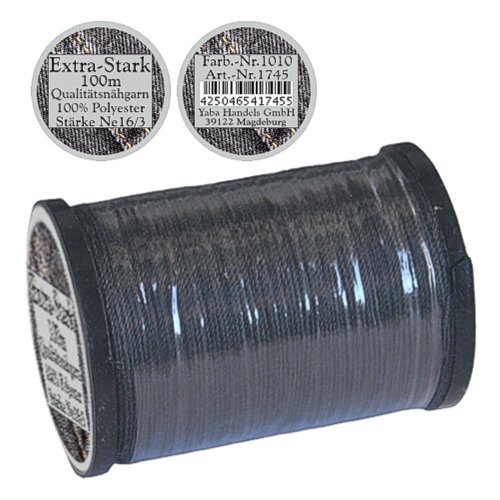 1 Stück Spule a. 100m Qualitäts - Nähgarn, Extra-Stark, Farb-Nr.1010 d-grau, Ne 16/3, 100% Polyester für die Nähmaschine Garn, 1745
