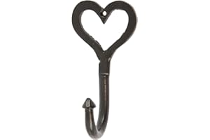 Hammer and Tongs Black 65mm x 130mm Single Heart Hook - Cast Iron Vintage Antique Wall Mounted Hanger