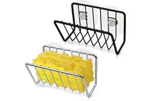 AFUNTA Cesta de Acero Inoxidable para Fregadero, 2 Piezas con 4 ventosas, para Esponja, jabón, depurador