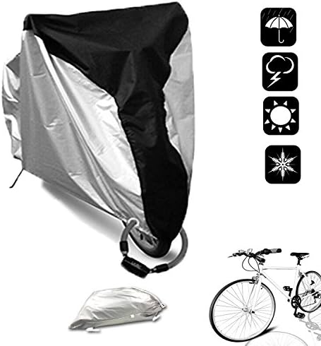 WisFox Bike Cover 190T Nylon Outdoor Waterproof Bicycle Cover Anti Dust Sun Rain Wind Proof UV Protection for Mountain Bike &amp; Road Bike &amp; Motorcycle with Lock-holes Storage Bag Black &amp; Silver, XL