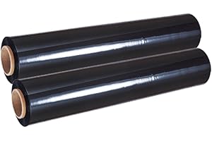 Karavi 2 Rolls Black Pallet Wrap 400mm x 250m | Heavy Duty Shrink Wrap Stretch Film 20mu | Tear Resistant Water and Moisture Proof Cling Film for Pallets, Moving, Furniture and Parcel Packaging