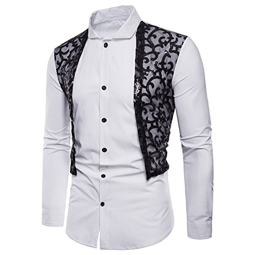 ADESHOP Men's Long Sleeved Button-Up Shirt, Long-Sleeve Oxford Formal Casual Suits Slim Fit Tee Dress Shirts Blouse Top(White1, L)