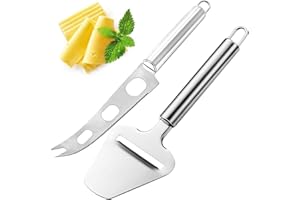 ZoneYan Cuchillo de Queso, Cuchillo para Queso Cocina, Cortador de Queso de Acero Inoxidable, Cuchillos Queso Profesional, Juego de Cuchillos para Queso（2 Piezas, Plateado）