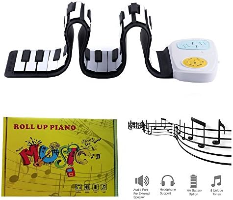 Elisson 1992 Electronic Flexible Roll Up Piano, USB or Battery Power 49 Standard Key Digital Silicon Rubber Keyboard Piano with Build-in Speaker for Kids Learning, Playing and Entertainment