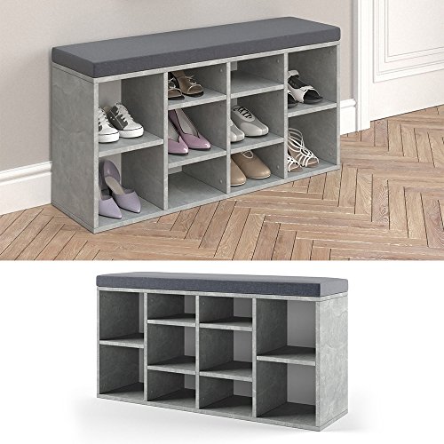 Schuhschrank 10 Schuhe Schuhbank Schrank Bank Regal Auflage Sitzbank – Beton – 104×53,4x30cm (BxHxT) – inkl. Sitzauflage Anthrazit - 2