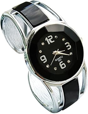 Frauen Elegant Edelstahl hohe Qualität Quarzuhr Analog Rund Kleid Armbanduhr Wickeln Armreifuhr Schwarz