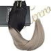 Sunny 120g/7pcs Dip Dyed Hair Extensions Clip Natural Black to Grey Remy Straight Human Hair Clip in Extensions 20inch