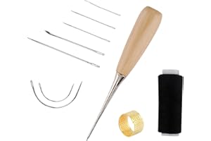 STARFA LAB Leder Nähen Set Leder Werkzeug Set 10 Stück Lederhandwerkzeug mit Bohr-Ahle, Gewachstem Faden, Hand-Nähnadeln und Fingerhut für Näharbeiten für Matratzen Reparieren Leder Teppich