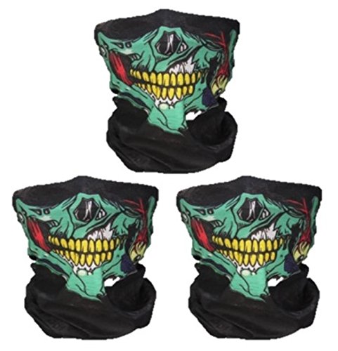 3 x Premium multifunción Bandana | Braga | | paño de manguera | Pañuelo con calavera de esqueleto Máscaras para moto bicicleta Esquí Paintball Gamer Carnaval Disfraz Calavera Máscara  (3 green)