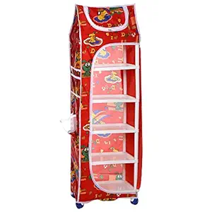 Divi Divine Multipurpose deluxe plastic baby almirah, kids wardrobe , cloth organizer , folding almirah , toy box (6 shelf, Red )