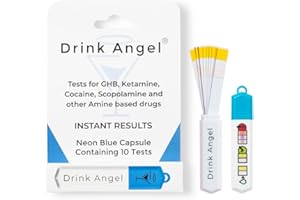 Drink Angel Lot de 10 kits de test de drogues discrets en déplacement pour kétamine et GHB | Tests de drogues testés cliniquement | Tests anti-pointes | Prévention des pics de boisson (bleu fluo)