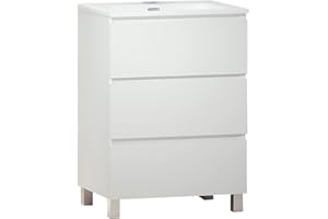 Baikal Mueble de Baño TRIX, Distribución de 3 cajones, con Patas y con Lavabo cerámico. Melamina 16mm. Distintas Medidas y Acabados Disponibles. Mueble MONTADO