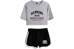 SIMYJOY Women Crop Top Cool Retro Style Old School Street Fashion T-Shirts and Shorts Suit Old School 1980s Clothes Set for Girls and Women