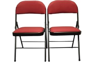 META FURNITURE Meta Steel Frame with Fabric Seat Padded Office Work Study Party Dining Folding Chair (2, Red)
