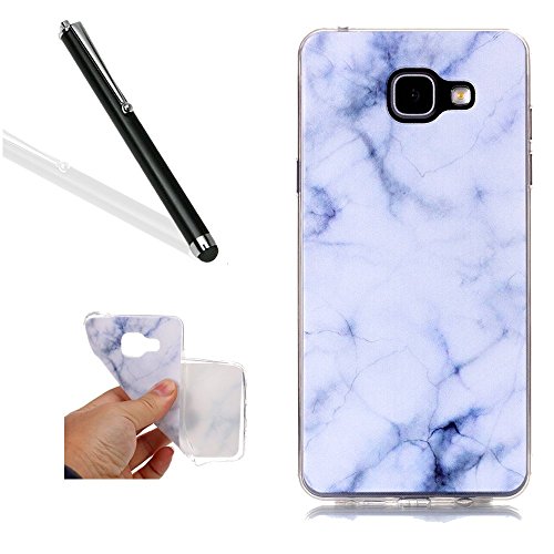 Galaxy A3 2017 Schutzhülle,Galaxy A3 2017 Handyhülle,Leeook Ultra Dünn Schlank Kratzfest Tpu Bumper Hülle Cool Weiß Marmor Marble Muster Weiche Silikon Slim Flexibel Tasche Etui Cover für Samsung Galaxy A3 2017 + 1 x Schwarz Eingabestift-Weiß Marmor