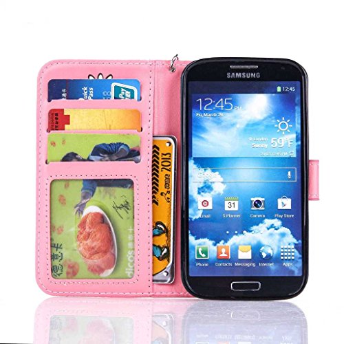 Galaxy S4 Hülle Ledertasche [mit Frei Hartglas Displayschutzfolie], KKEIKO® Schutzhülle PU Leder Tasche Hülle Case für Samsung Galaxy S4, Wickelfalz Handyhülle mit Bändselloch Standfunktion Karteneinschub und Magnetverschluss, Kratzfeste Lederhülle Flip Wallet (Pink #8) - 4
