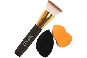 EDMIRE Beauty Blenders with Foundation Brush Pack of 2 Makeup Sponges & Kabuki Brush, Make up Sponges for Foundation or Liquid makeup Concealer Full Coverage Make up with Flat Foundation Makeup Brush