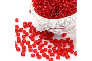 PERLIN 1100 cuentas de cristal de 4 mm, 6/0, abalorios, transparentes, pequeñas cuentas para niños, colores a elegir (rojo transparente)