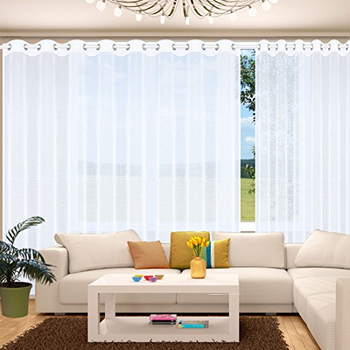 Langstore „Sophie“ mit Chrom-Ösen | Ösenschal als Fertigstore Gardine Vorhang komplett Sablé weiß - 4