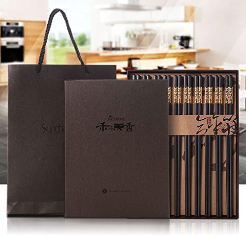 WYQLZ High Quality Gift Box 10 Pairs Chinese Chopsticks Set 24K Gold-plated Gift