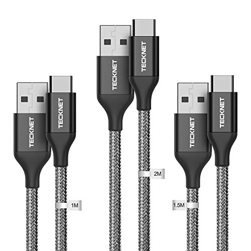 TeckNet Cable Tipo C, [1M + 1.5M + 2M] Cable USB-C a USB-A de Carga Rápida y Transferencia de Datos Compatible con Galaxy, Nintendo Switch, ChromeBook Pixel, Nexus, Sony y Más USB Tipo-C Dispositivos