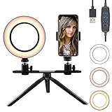 Tamaño de ANILLO DE LUZ : Luz de anillo de 6 pulgadas, diseño de luz LED, 10 brillo ajustable para su elección, para satisfacer todas sus necesidades en diferentes entornos. Será útil cuando necesites luz extra para tomar fotos, hacer videos, y transmitir en vivo. Sin parpadeos y deslumbrante , proteja sus ojos.
